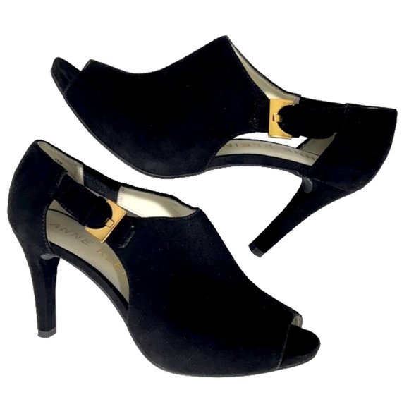 NWOT Suede Peep-Toe Heel w/Gold Accents Sz 9.5 - Picture 2 of 15